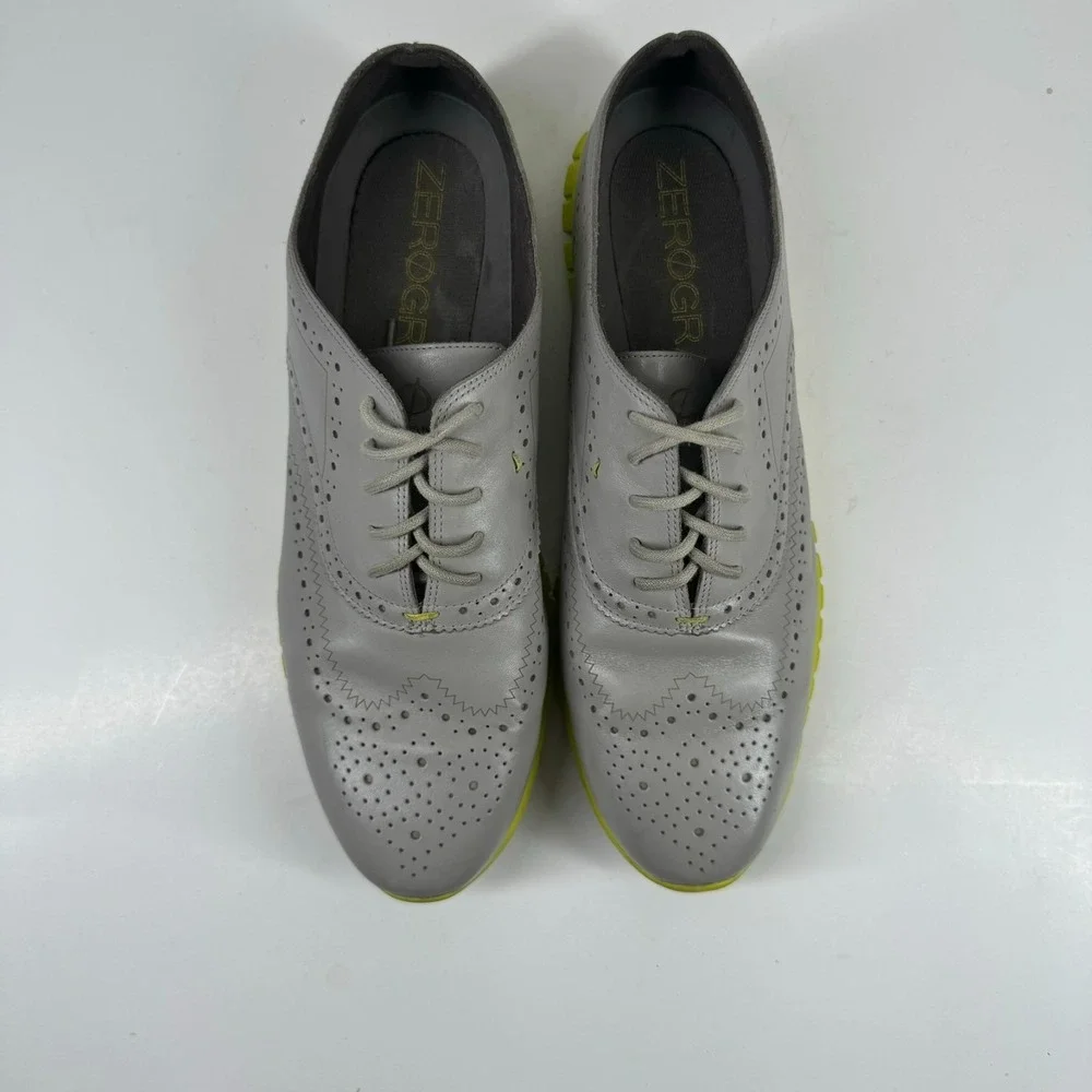 Cole Haan ZEROGRAND Women's 10.5B Grey/Neon Leather Wingtip Oxford Shoes W02698